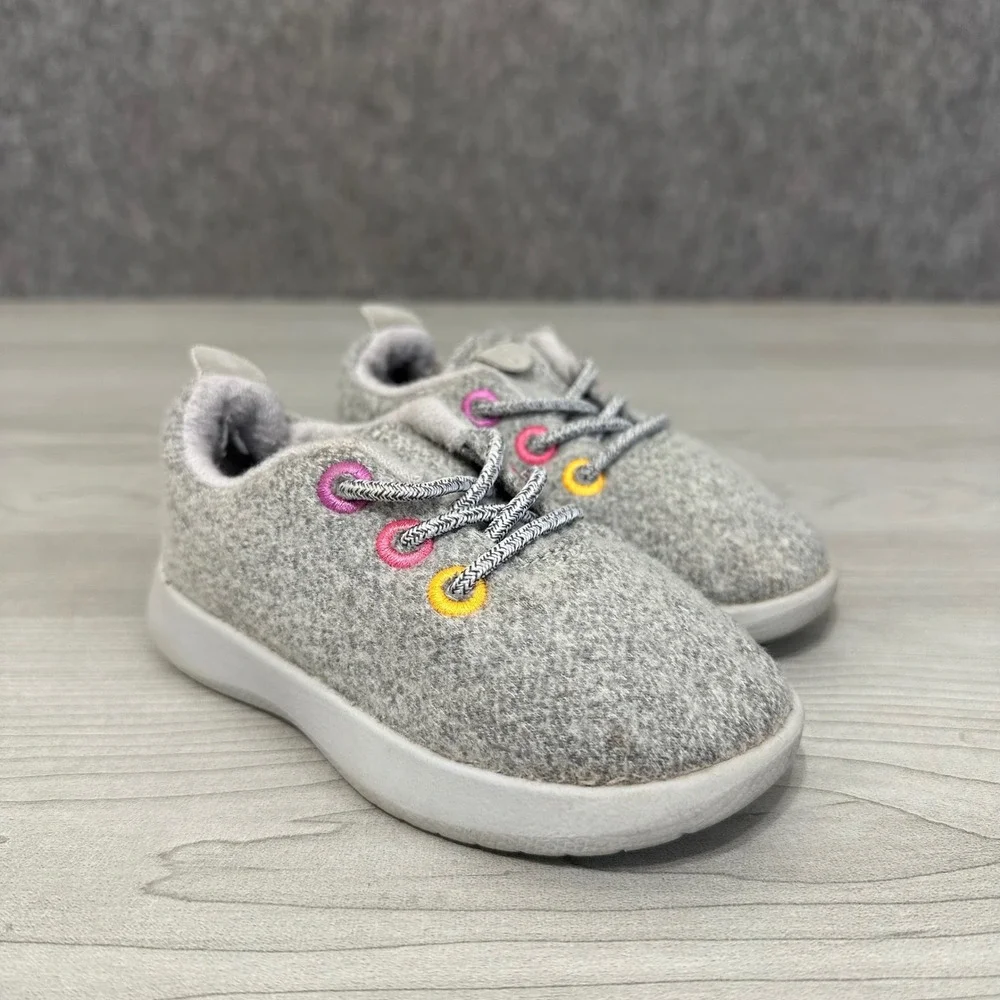 Allbirds Smallbirds Wool Runner Kids Size T7 Grey Pink Yellow Sneakers Shoes